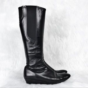 Vintage Tall Prada Leather Wedge Black Shoes 37.5 EU